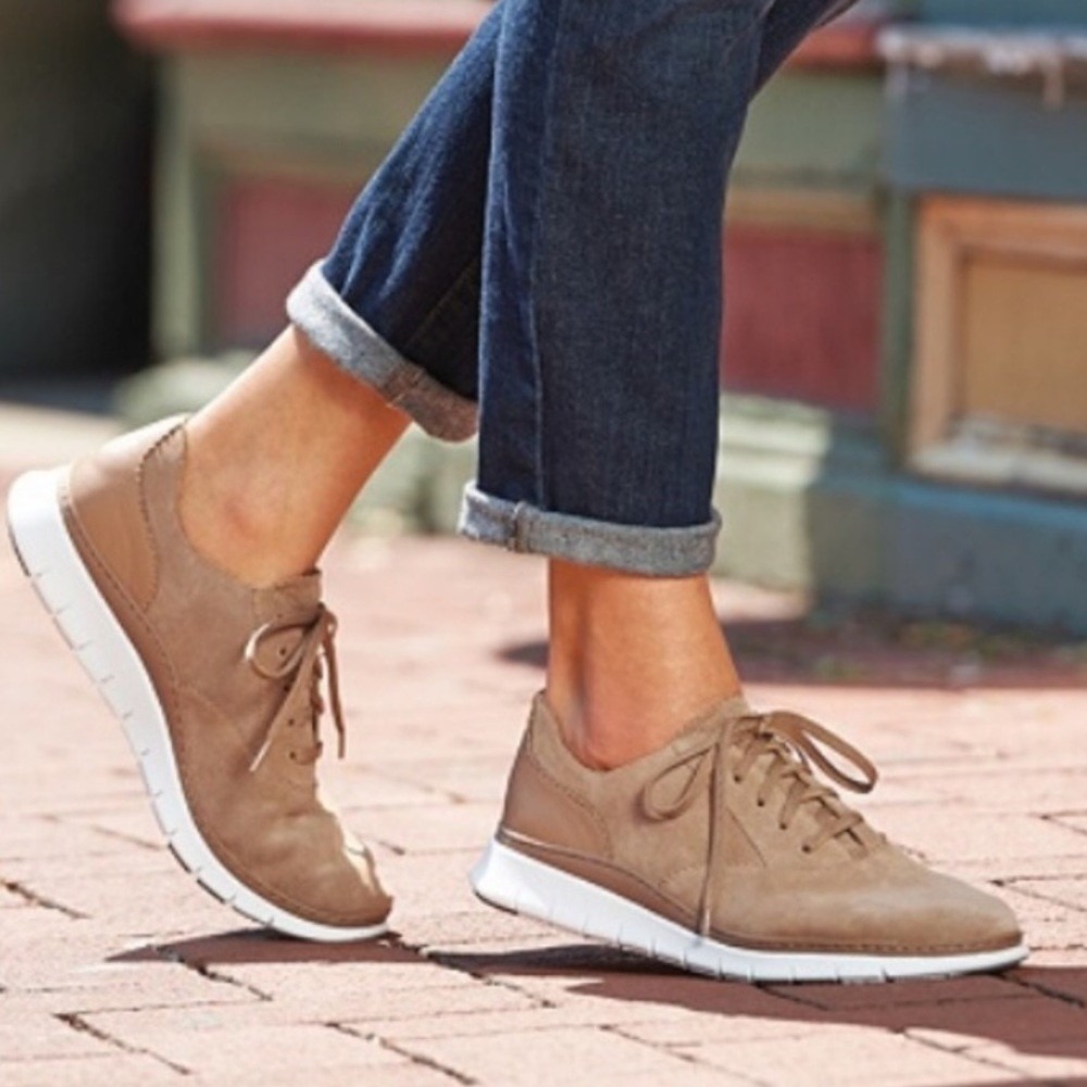 Vionic Taylor Oxford Sneaker Tan Suede Leather Lace Up Shoes 10 Wide TVW5174